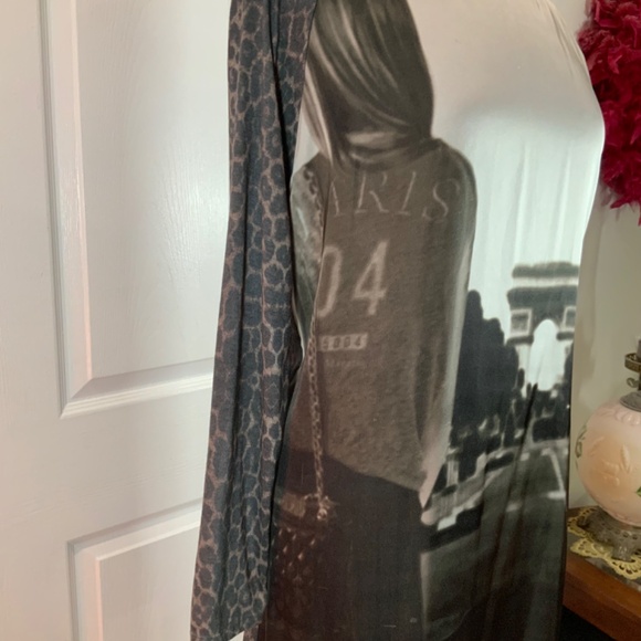 Zara Paris Photo Print Leopard Black Dress Size Large - Picture 4 of 9